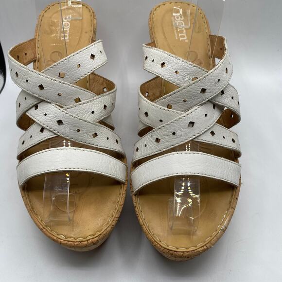 Born White Strappy‎ Cork Wedge Sandals Size 11 - Picture 2 of 9